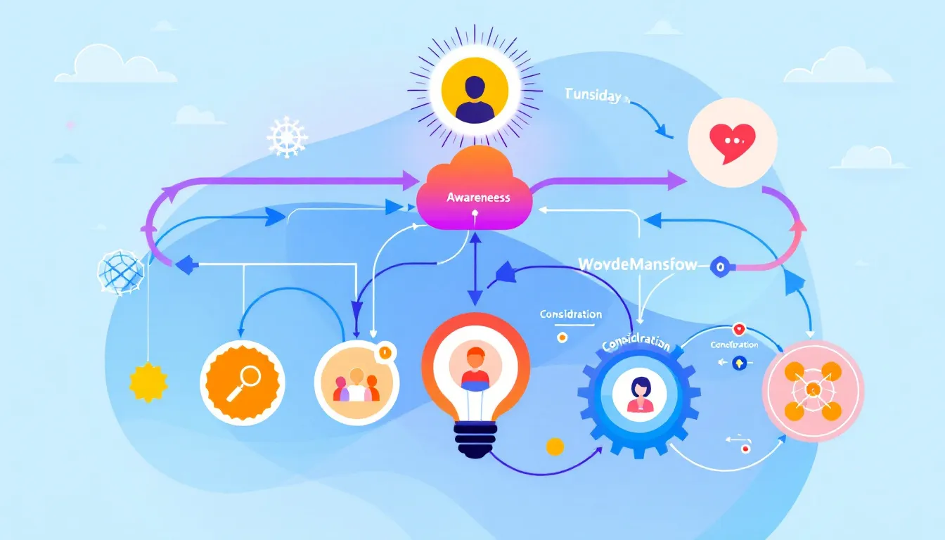 An illustration of a customer journey map showcasing various stages of customer engagement.