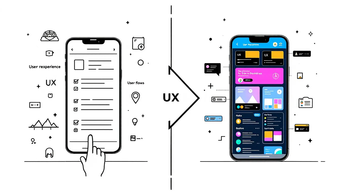 An illustration depicting the difference between UX and UI design with examples.